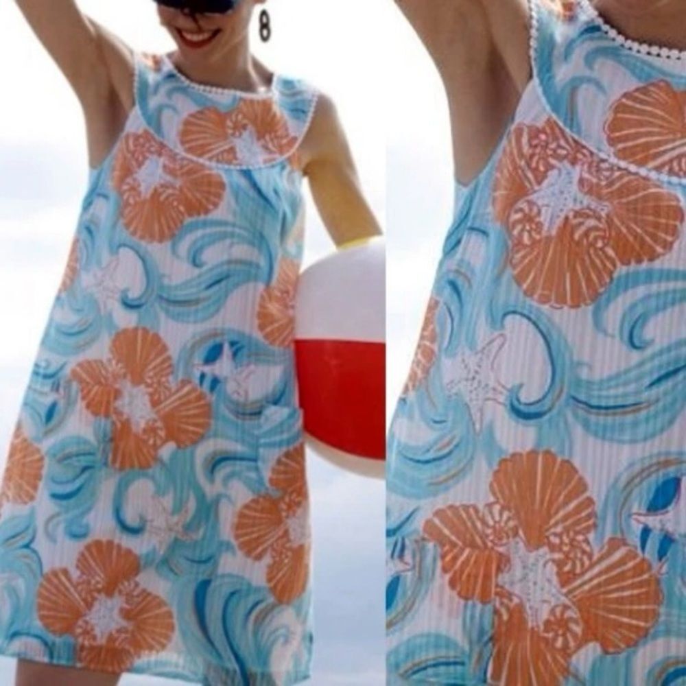 Lilly Pulitzer shift dress “Do the Wave” Sz M Resortwear Beach Pool Party Casual